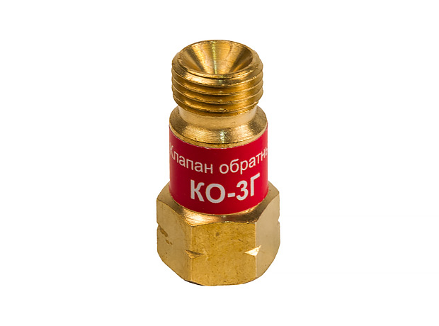 Перейти на страницу товара Клапан обратный КЕДР КО-3Г (пропан, ацетилен), на вход резака /горелки, М16х1,5LH левая резьба