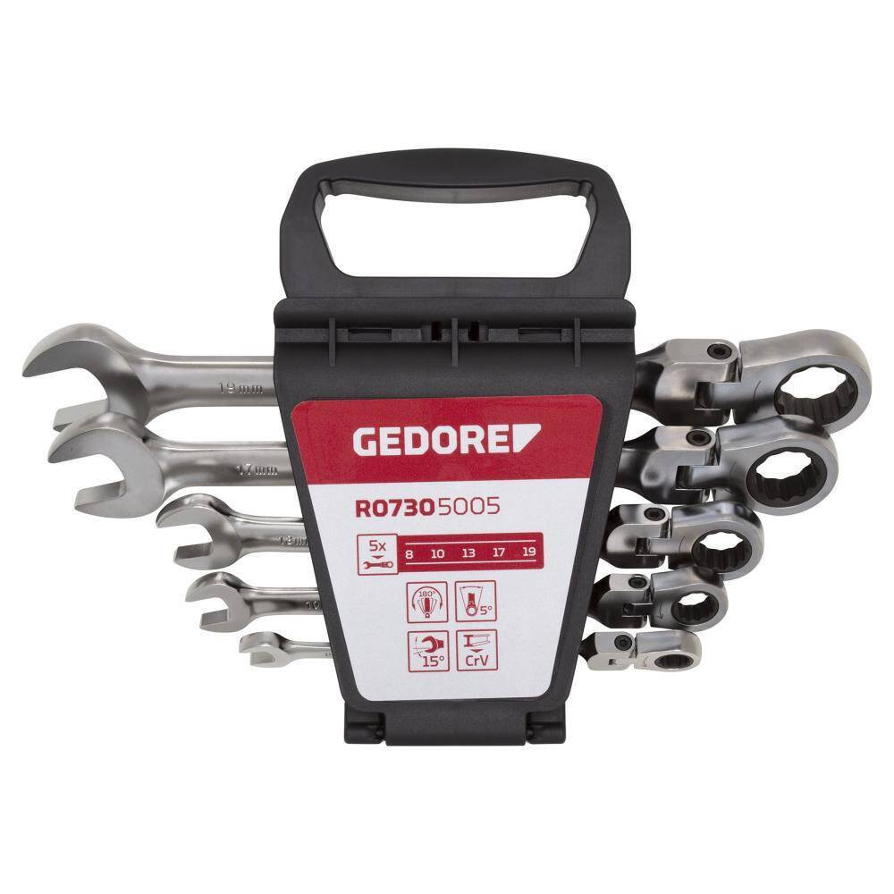 Набор комбинированных трещоточных шарнирных гаечных ключей, 8 шт GEDORE RED