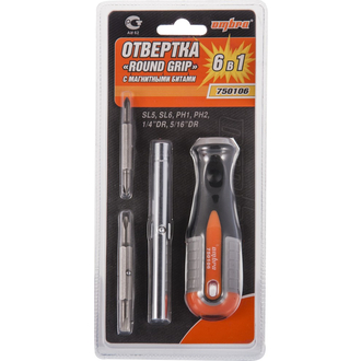 750106 Отвертка стержневая 6 в 1 ROUND GRIP 1/4