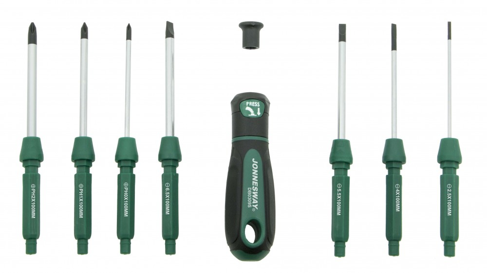 DB0309S Отвертка со сменными стержнями в наборе, 9 предметов