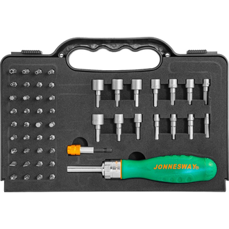 DR0152S Рукоятка отверточная трещоточная в наборе с битами и насадками, 52 предмета