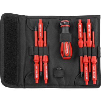 DV15109S Отвертка диэлектрическая со сменными стержнями в наборе, 9 предметов