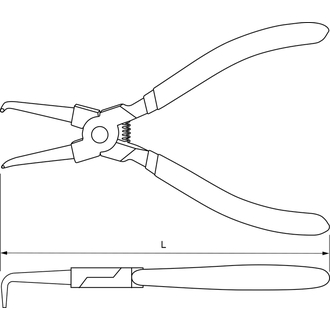 IRBP180 Щипцы загнутые 90° для стопорных колец с ПВХ рукоятками, сжим, 180 мм, 12-65 мм