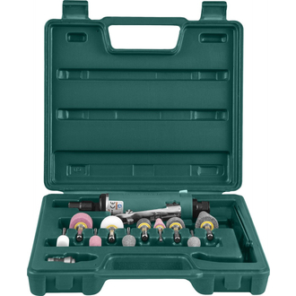 JAG-0903RMK Набор бормашинка пневматическая 25000 об/мин., патрон 3/6 мм, L-152 мм с насадками, 15 предметов