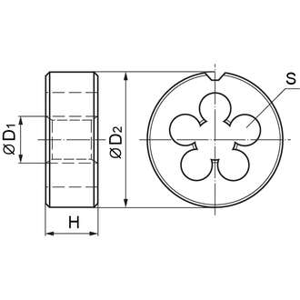 MD14125 Плашка D-COMBO круглая ручная М14х1.25, HSS, Ф38х10 мм