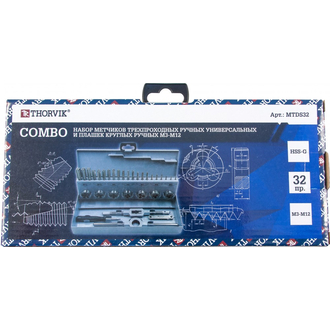 MTDS32 Набор метчиков трехпроходных ручных универсальных и плашек круглых ручных серий COMBO М3-М12, HSS-G, 32 предмета