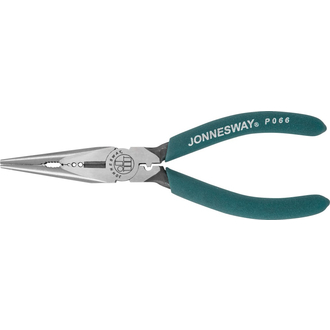 P066 Длинногубцы прямые, многофункциональные, с ПВХ рукоятками, 160 мм