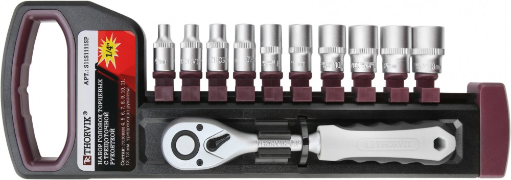 S11S1111SP Набор головок торцевых с трещоточной рукояткой 1/4