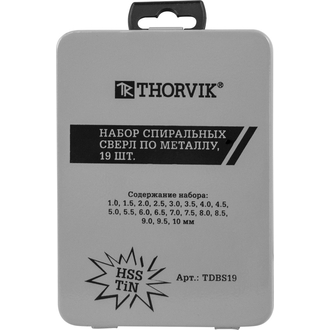 TDBS19 Набор спиральных сверл по металлу HSS TiN в металлическом кейсе, d1.0-10.0 мм, 19 предметов