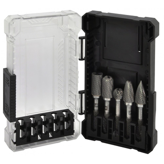 TRRB060605-2S Набор борфрез твердосплавных, тип B, C, D, F, G, 6 мм, двойная насечка, в кейсе, 5 предметов