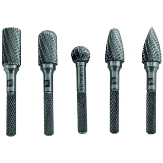 TRRB060605-2S Набор борфрез твердосплавных, тип B, C, D, F, G, 6 мм, двойная насечка, в кейсе, 5 предметов