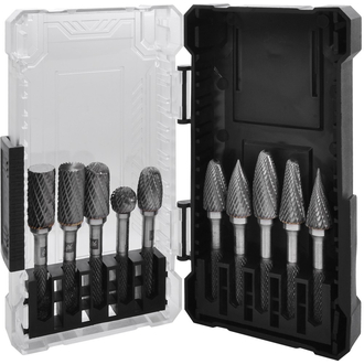 TRRB060610-2S Набор борфрез твердосплавных, тип A, B, C, D, E, F, G, H, L, M, 6 мм, двойная насечка, в кейсе, 10 предметов