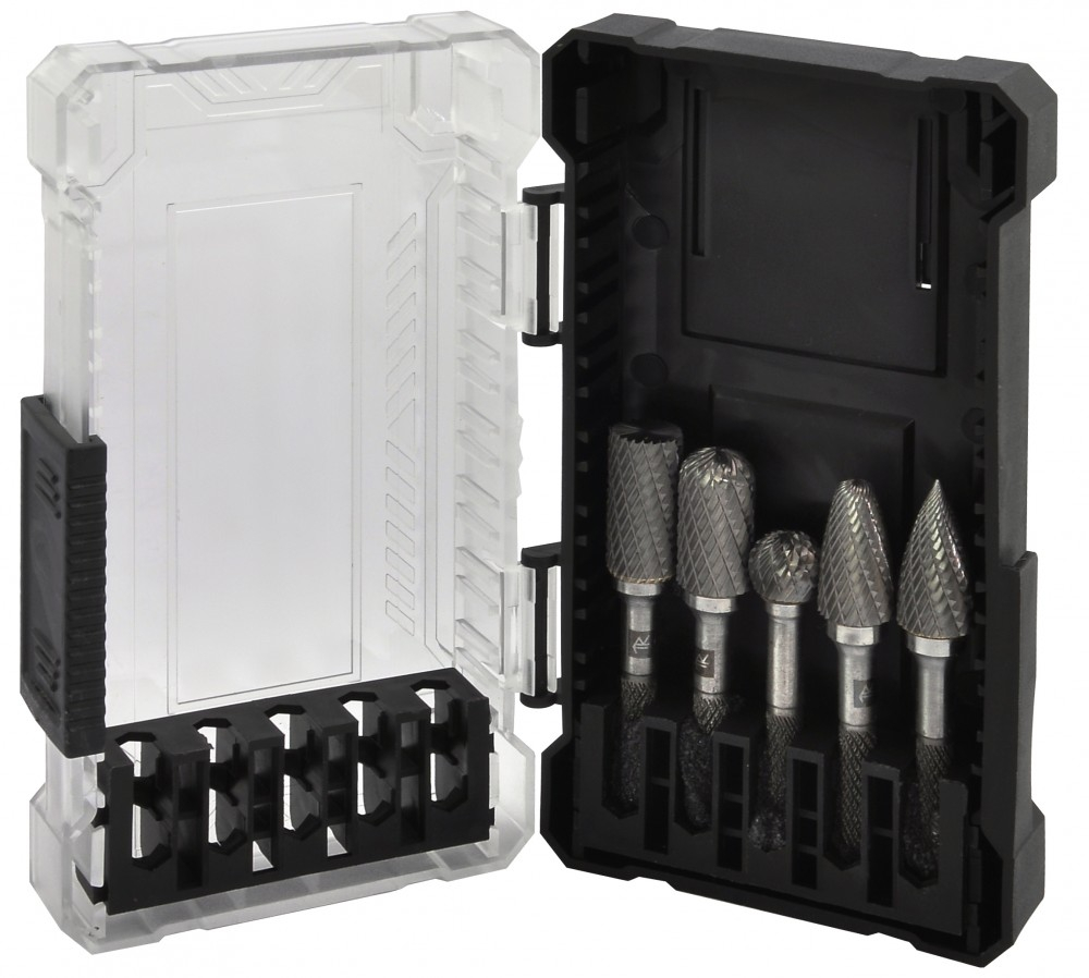 TRRB080605-2S Набор борфрез твердосплавных, тип B, C, D, F, G, 8 мм, двойная насечка, в кейсе, 5 предметов