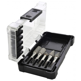 TRRB080605-2S Набор борфрез твердосплавных, тип B, C, D, F, G, 8 мм, двойная насечка, в кейсе, 5 предметов