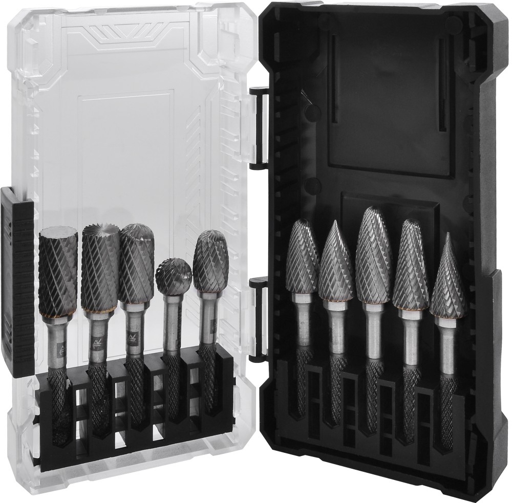 TRRB080610-2S Набор борфрез твердосплавных, тип A, B, C, D, E, F, G, H, L, M, 8 мм, двойная насечка, в кейсе, 10 предметов