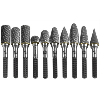 TRRB100610-2S Набор борфрез твердосплавных, тип A, B, C, D, E, F, G, H, L, M, 10 мм, двойная насечка, в кейсе, 10 предметов