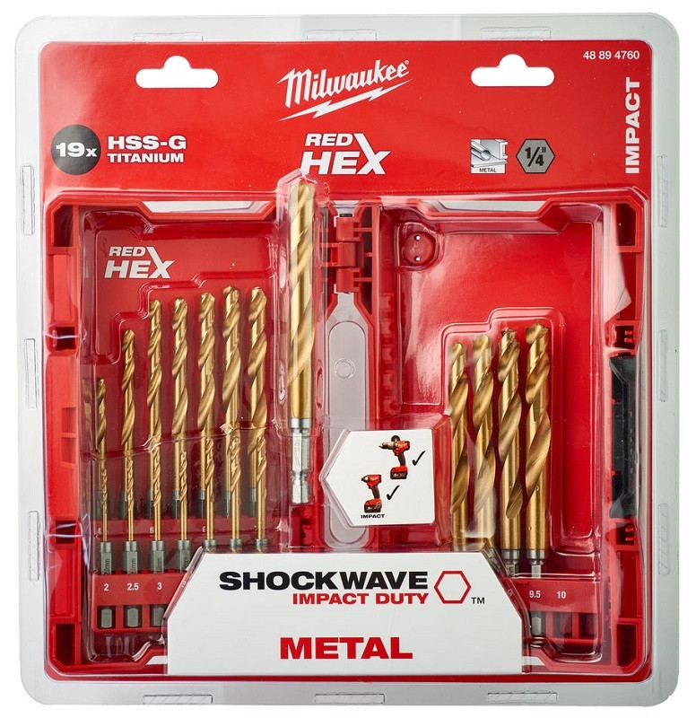 Набор сверл по металлу Milwaukee RedHEX HSS-G TiN (19 шт)